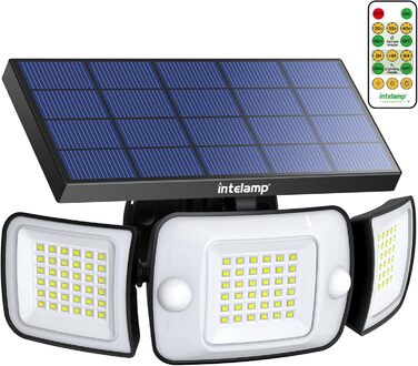 Вуличний сонячний LED-світильник INTELAMP з датчиком руху, 6000 мА·год, 1200 Лм, 270° ширококутний, з пультом, IP65 для тераси та гаража