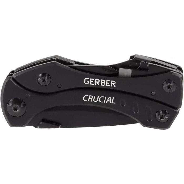 Мультитул Gerber Crucial 9-в-1 з ремінним кліпом, чорний, з різаком для ременя і фіксатором, довжина 9,1 см
