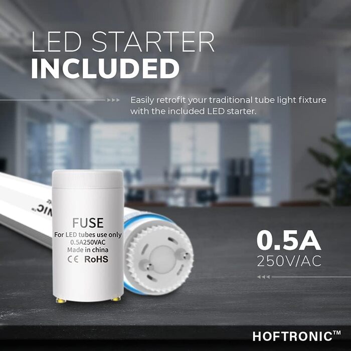 Світлодіодний світильник HOFTRONIC 150 см, 60 Вт, 10500 лм, холодне біле світло, IP65, водонепроникний, без мерехтіння, підключення T8, для гаража, підвалу, офісу, майстерні