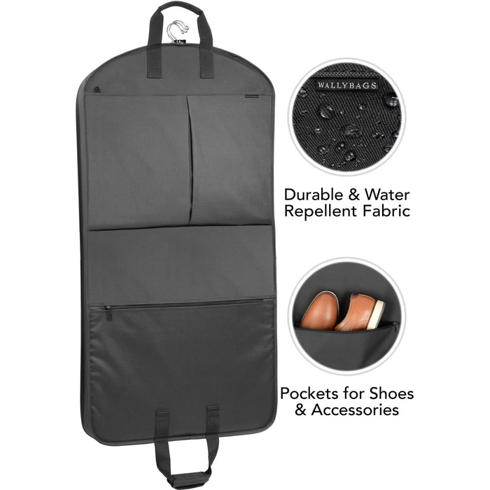 Дорожній костюмний чохол WallyBags 114,3 см, делюкс, з двома додатковими кишенями, чорний, підвищена місткість