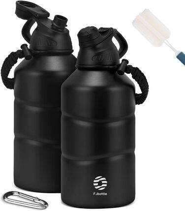 Термос Fjbottle 1900 мл з нержавіючої сталі, магнітна кришка, подвійні стінки, BPA Free, для води, газованих напоїв, спорт, фітнес, кемпінг, чорний