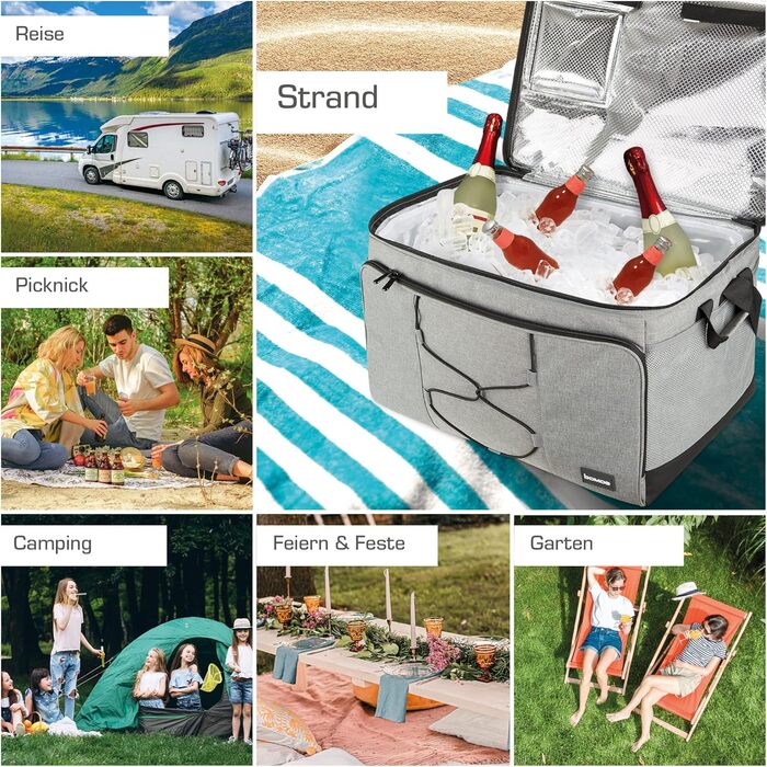 Складна термосумка IceBreezer 25/45/52 л для пікніка, водонепроникна, з ременем, антрацит/сірий, зберігає холод до 16 годин