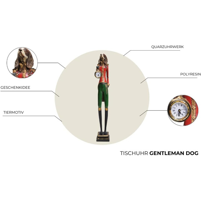 Настільний годинник Kare Design Gentleman Dog, багатоколірний, фігурка собаки, 65x13x11 см