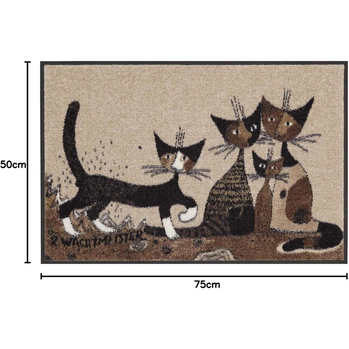 Килимок для підлоги Salonloewe Rosina Wachtmeister Serafino & Friends 50x75 см, вхідний, миючий, для дому, з котами, кольоровий