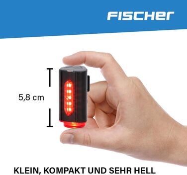 Світлодіодний велосипедний задній ліхтар Fischer Twin Stop з акумулятором, 360° підсвітка, до 8 годин роботи, USB-зарядка, чорний