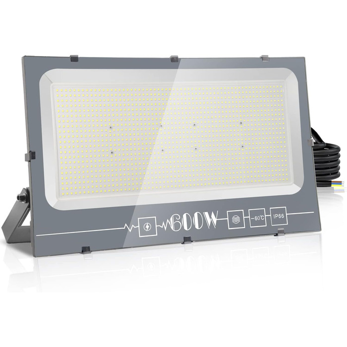 LED прожектор для вулиці, IP65, 600 Вт, 30000 Лм, тепле біле світло, водонепроникний, для двору, саду, гаража, під'їзду