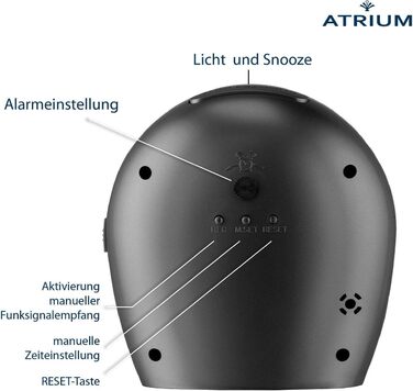 Аналоговий кварцовий будильник Atrium без тикань, класичний дизайн, матовий чорний A620-7