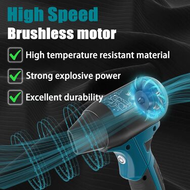 Портативний повітродув Jet Fan для Makita 18V, бездротовий міні-віник 130000 об/хв, 4 режими для очищення авто, пилу, листя, шерсті тварин