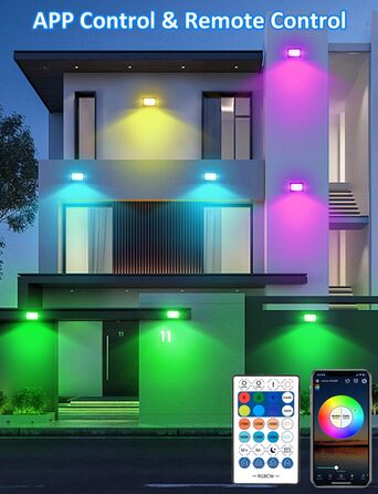 LED прожектор для вулиці 100W RGB з пультом і Bluetooth APP, IP66, водонепроникний, набір 2 шт., кольорове підсвічування для саду та двору