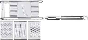 Набір овочевих терок і ножів WMF Gourmet Profi Plus, 4 насадки, нержавіюча сталь, 12x18 см, овочечистка 19 см, для овочів, підходить для посудомийної машини