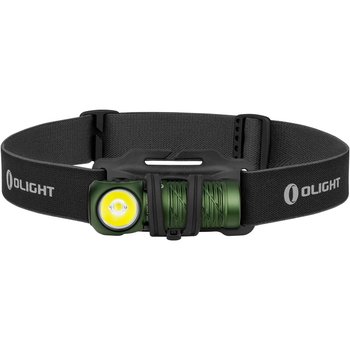 Ліхтарик-налобник OLIGHT Perun 2 Mini LED 1100 люмен, USB, водонепроникний, 5 режимів, з червоним світлом, для кемпінгу та екстрених ситуацій, зелений, холодне біле світло
