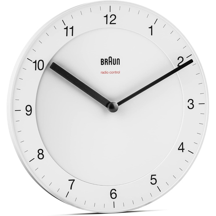 Настінний годинник Braun BC06W-DCF, радіокерований, тиха робота, 20 см, білий, класичний стиль, центральноєвропейський час