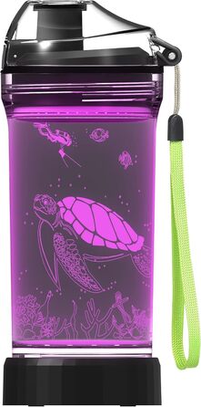 Дитяча пляшка для води з 3D LED черепахою, Tritan, 400 мл, BPA Free, оригінальна, для школи та подорожей, подарунок для дівчаток і хлопчиків