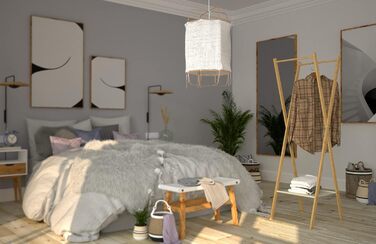 Бамбукова вішалка для одягу Relaxdays з полицею для взуття, розкладна, 2 дерев'яні штанги, 155,5×50×57,5 см, натуральний колір