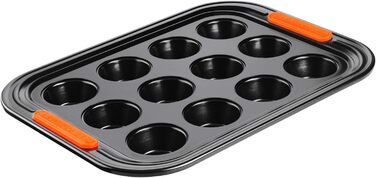Форма для мафінів Le Creuset на 12 шт, антипригарна, з вуглецевої сталі, стійка до закваски, антрацит/помаранчева