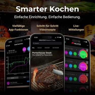 MEATER SE – Бездротовий смарт термометр для м'яса з Bluetooth, вимірюванням внутрішньої та зовнішньої температури, для BBQ, духовки, гриля, коптильні, з чорним зарядним пристроєм