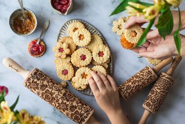 Рельєфна качалка для тіста з візерунком «Великі квіти» LOTUS від Algis Crafts, для домашньої випічки та кераміки