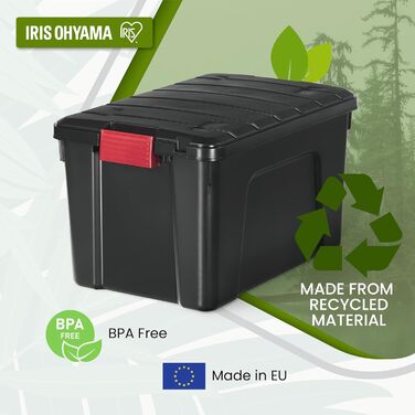 Велика пластикова коробка для зберігання Iris Ohyama SIA-60, 60 л, чорна, набір 3 шт., з кришкою та замками, штабельована, для гаража, 59x39,5x35,5 см