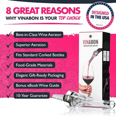 Аератор для вина VINABON Premium 2020, насадка-декантер на пляшку для червоного та білого вина, компактний, із гідом eBook