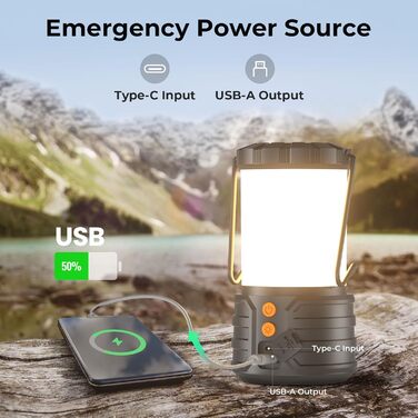 Набір з 2 LED кемпінгових ліхтарів 5000mAh, водонепроникних, з акумулятором, 3 кольори, портативні ліхтарики для намету, будинку, аварійного освітлення