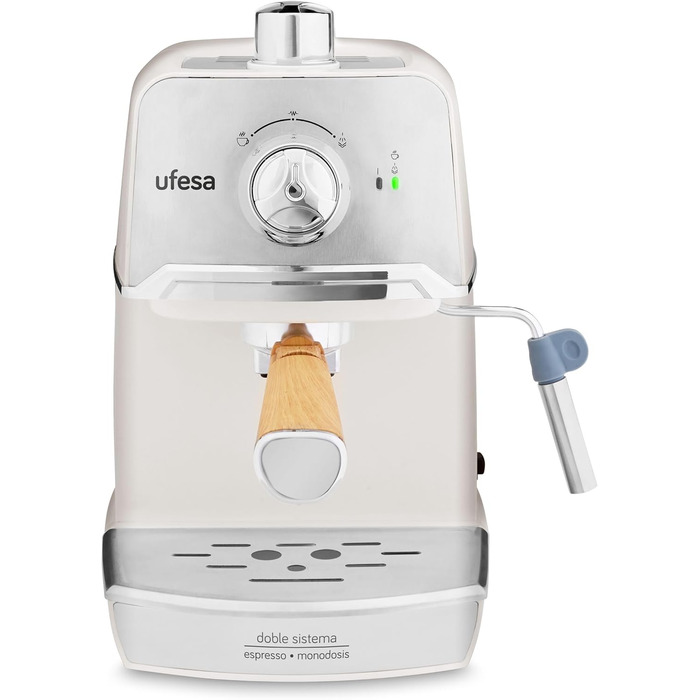 Кавоварка Ufesa C7238 Cream з мілкфротером, 20 Бар, компактна, класичний дизайн, біла, для еспресо та капучино