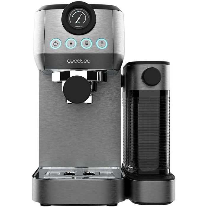 Кавоварка Cecotec Cafelizzia 790 Steel Pro, 1350 Вт, еспресо та капучино, термоблок, 20 бар, манометр, автоматичний режим, поворотна парова трубка, резервуар 1,2 л, нержавіюча сталь, з манометром, для молока