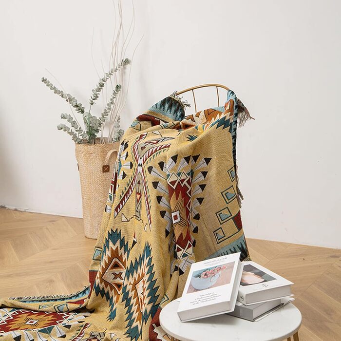 Плед Boho для дивана 130×180 см, в'язаний плед з китицями, декоративний накидка для ліжка, дивана та крісла