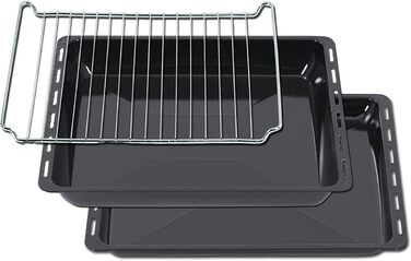 Емалеве деко для духовки ICQN 45,5x37,5x3 см, жирозбірник, сумісний з Bosch, Siemens, Neff, Constructa, Flavel, Simfer, антипригарне, стійке до подряпин та корозії, комплект 455x30 та 455x60 мм з решіткою