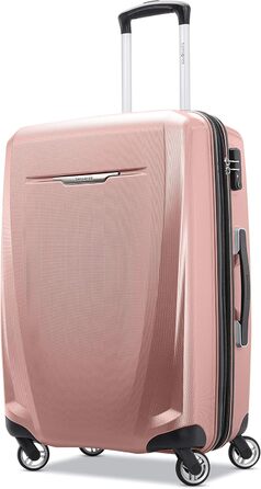 Валіза Samsonite Winfield 3 DLX, жорсткий корпус, обертові колеса, середня, рожевий, картатий візерунок, ручна поклажа