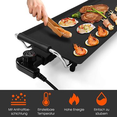 Електричний гриль GOPLUS 1800 Вт, антипригарна гриль-плита Teppanyaki, настільний гриль з регульованим термостатом і знімною жирозбірною чашею, велика поверхня для барбекю та вечірок, 90x23 см