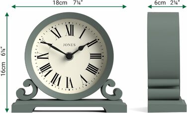 Настільний годинник JONES CLOCKS Saloon, класичний стиль, римські цифри, подвійний скрол, для столу, полиці чи тумбочки, зелений