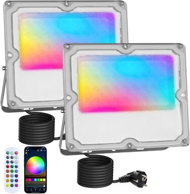 Комплект з 2 RGB LED прожекторів 30 Вт для вулиці, 16 млн кольорів, Bluetooth APP, пульт 2.4G, IP66, регульована яскравість, водостійкі, для саду, Хелловіну, Різдва та вечірок