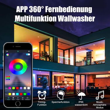 Світлодіодний RGB прожектор 48Вт, водонепроникний LED Wallwasher IP66 для вулиці та приміщення, з дистанційним керуванням і додатком, для вечірок, саду, дерев, 1 шт.