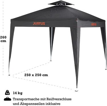 JUSTUS павільйон для гриля, складаний садовий навіс, поліестер, 250x250x260 см, чорний