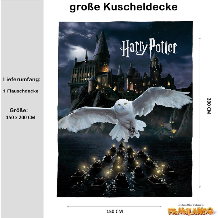 М'який плед Harry Potter з флісу 150x200 см, чорний, з Хогвартсом і совою – ковдра для дивана, покривало