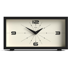 Настільний годинник JONES CLOCKS Odeon чорний, сучасний ретро-дизайн, прямокутний, для полиці, столу, каміну чи тумбочки