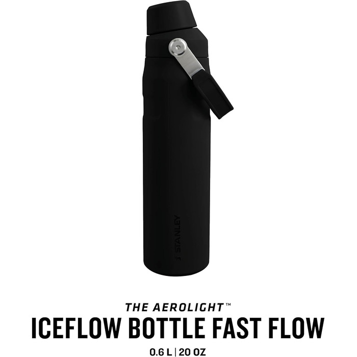Термобутилка Stanley Iceflow Fast Flow 0,6 л для спорту, чорна, тримає холод до 10 годин, герметична, BPA-free, придатна для миття в посудомийній машині
