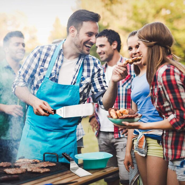 Ексклюзивний набір лопаток для гриля з нержавіючої сталі – BBQ набір преміум-класу для бургерів і м'яса, лопатка і підйомник для смаження, для дому та вулиці, з ручками з ABS-пластику
