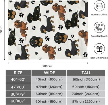 Плед фланелевий Chickwino 150x200 см, м'який флісовий плед з таксою, тепла ковдра для дивана та ліжка