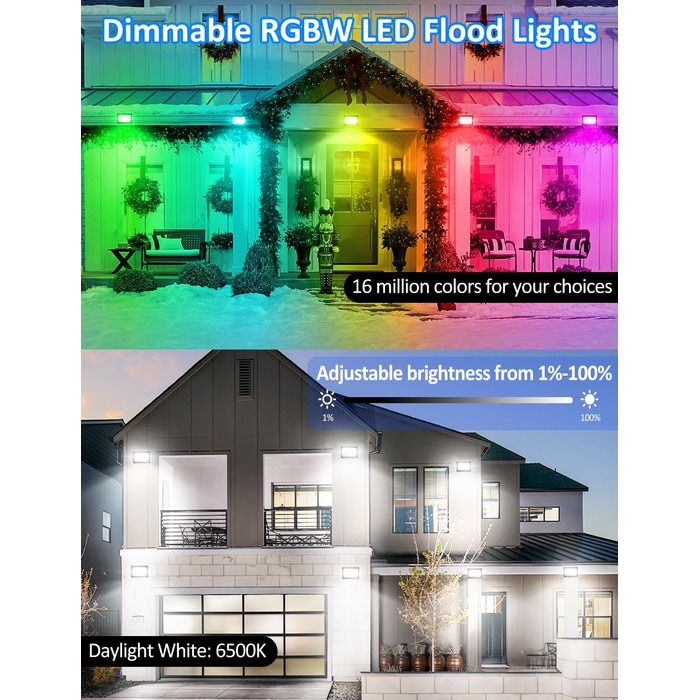 LED прожектор для вулиці 100W RGB з пультом і Bluetooth APP, IP66, водонепроникний, набір 2 шт., кольорове підсвічування для саду та двору