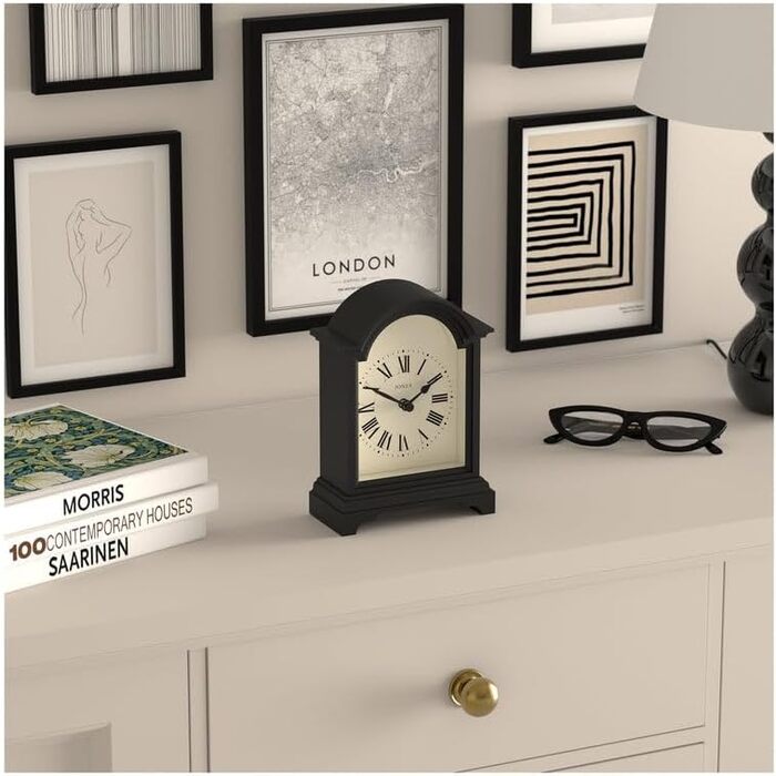 Настільний годинник JONES CLOCKS Bistro, класичний арочний дизайн, білий, універсальний стиль для письмового столу, тумбочки чи полиці