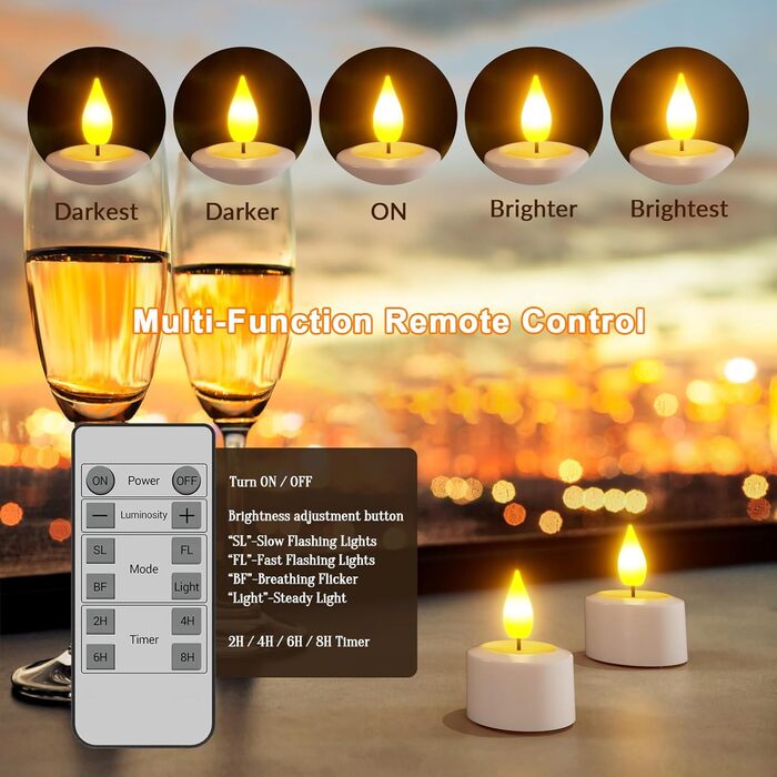 Набір з 12 перезаряджуваних LED чайних свічок SoulBay з пультом, таймером і USB-C, для дому, столу, Хелловіну та новорічного декору