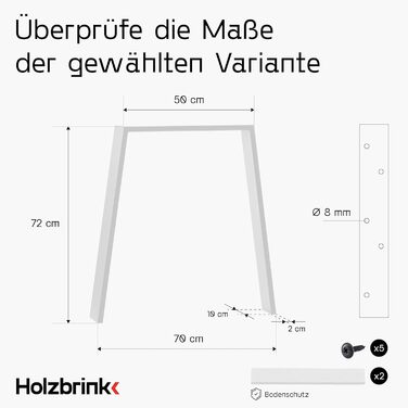 Ніжка столу HOLZBRINK металева біла трапеція 60/80x72см