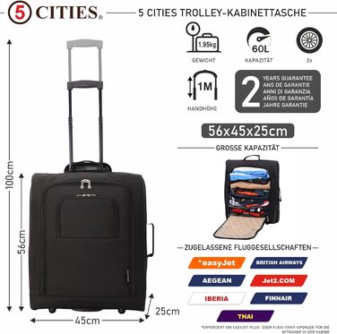 Дорожня сумка на колесах 5 Cities 56x45x25 см, 60 л, для ручної поклажі EasyJet, British Airways, Jet2, легка, 2 ролики, 2 роки гарантії