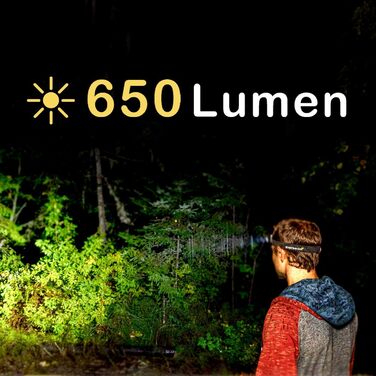 Налобний ліхтар Everbeam H6 Pro з LED, сенсором руху, 650 лм, акумулятор 1200 мА·год, водонепроникний, USB, до 20 годин роботи