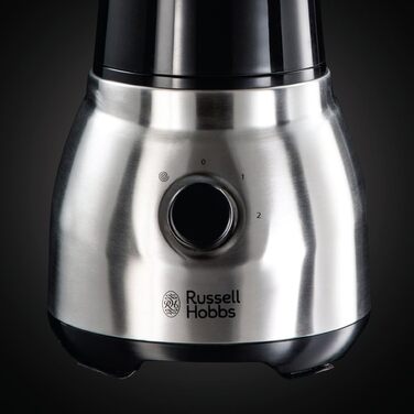 Стаціонарний блендер Russell Hobbs 2-в-1: 1,5 л скляна чаша + 0,6 л пляшка для смузі, нержавіюча сталь, подрібнення льоду, BPA Free, для коктейлів та смузі, модель 23821-56