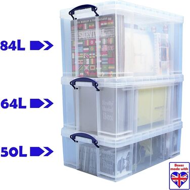 Набір контейнерів Really Useful Box 64 л, прозорі, для зберігання та організації, 2 шт, 710x440x310 мм
