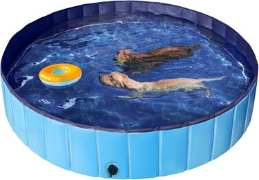 Складаний басейн для собак Yaheetech 160x30 см, протиковзкий, злив, PVC, синій, з щіткою і латками