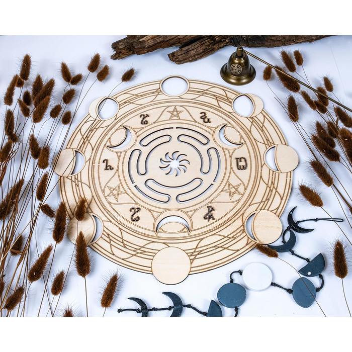 Священна геометрія: настінний декор Sri Yantra 30,5 см з товстого дерева, чакра, лабіринт, постер-тапісерія (Колесо Гекати)