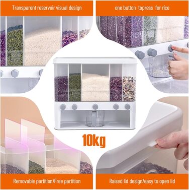 Диспенсер для сухих продуктів FUROMG 10 л – кухонний контейнер для круп, мюслі, корму, з 5 відсіками